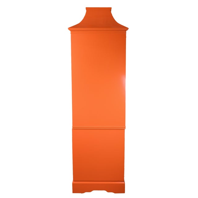 1970s Orange Chinoiserie Pagoda-Top Armoire For Sale - Image 4 of 5