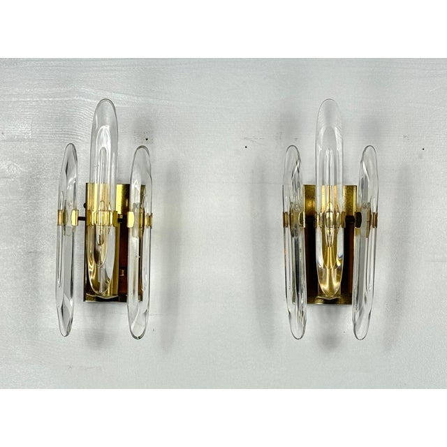 Large Sconces in Glass and Gilded Brass from Sciolari, 1970s, Set of 2 For Sale - Image 9 of 9