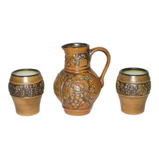 1960s Original Gerzit Small Porcelain Picture and Two Cups, Made in Gerz West Germany- 3 Pieces For Sale