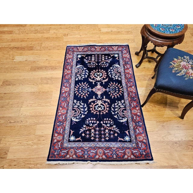 Vintage Persian Sarouk Area Rug, Handwoven Allover Floral Pattern, Navy & Red, 3’ X 5’ For Sale - Image 9 of 11