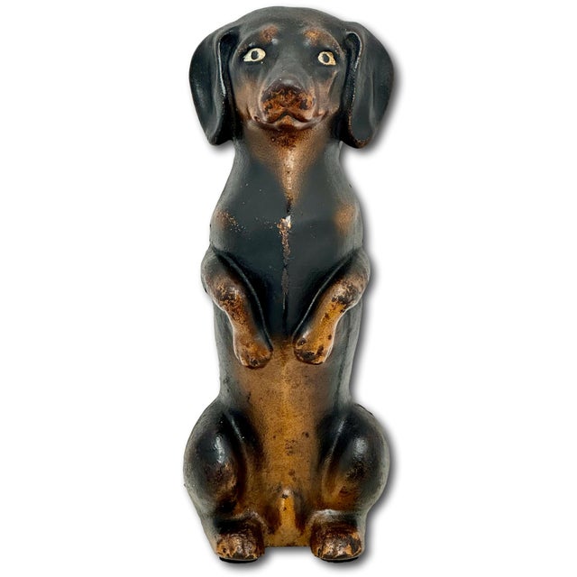 Outstanding & Very Rare Large Vintage Cast Iron "Begging Dachshund" Signed by Maker & Dated 1931 - 11 Inches Tall For Sale - Image 11 of 18