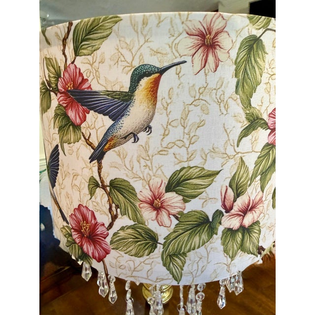 Mid 20th Century Mid 20th Century Hummingbird Floral Shade With Brass Toned Lamp For Sale - Image 5 of 12