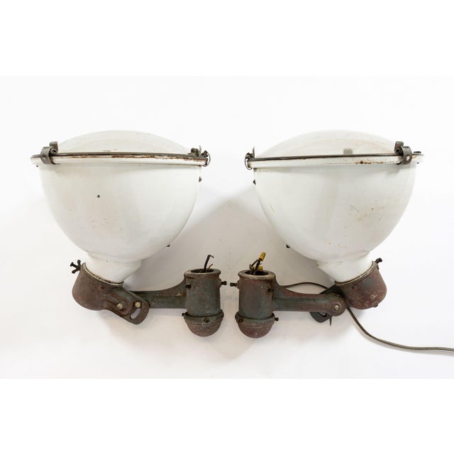 Huge 22” Vintage Industrial Floodlight Lamps Westinghouse Pair For Sale - Image 4 of 11