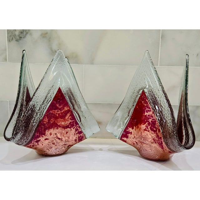 Bring striking studio art glass to your space with this pair of sculptural vases by Jones Glassworks, signed with the...