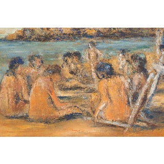 Pino Romanò, Bathers on the Beach, Oil Painting, 1999 For Sale