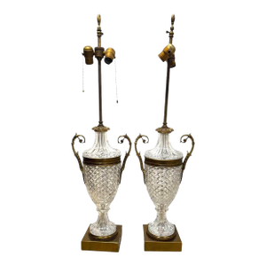 Pair 1930’s French Empire Cut Crystal Table Lamps