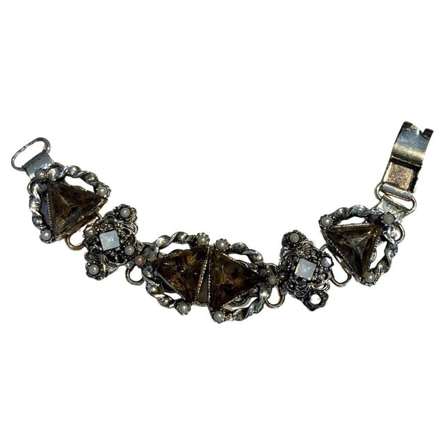 Vintage Jewel Smokey Quartz Silver Chain Bracelet For Sale - Image 10 of 12