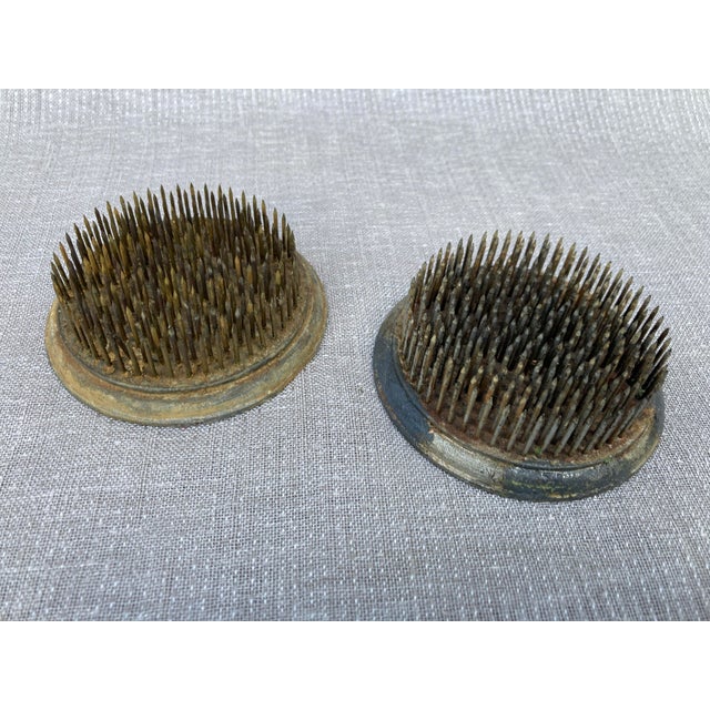 Industrial Vintage Heavy Metal Flower Pin Frogs- Set of 2 For Sale - Image 3 of 12