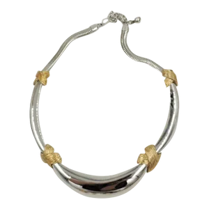 Vintage 1970s Napier Rhodium Plated Goldtone Knots Collar Necklace