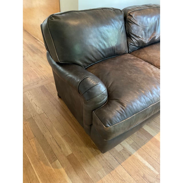 English Restoration Hardware English Classic Roll Arm Three Cushion Leather Sofa For Sale - Image 3 of 4