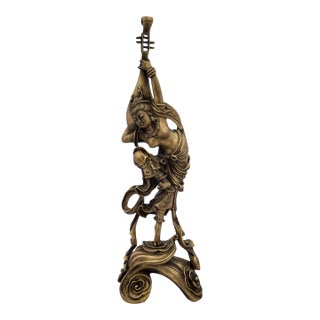 Bronze Dancer With Pipa 4 String Lute Tibet Nepal, Circa 1900 For Sale