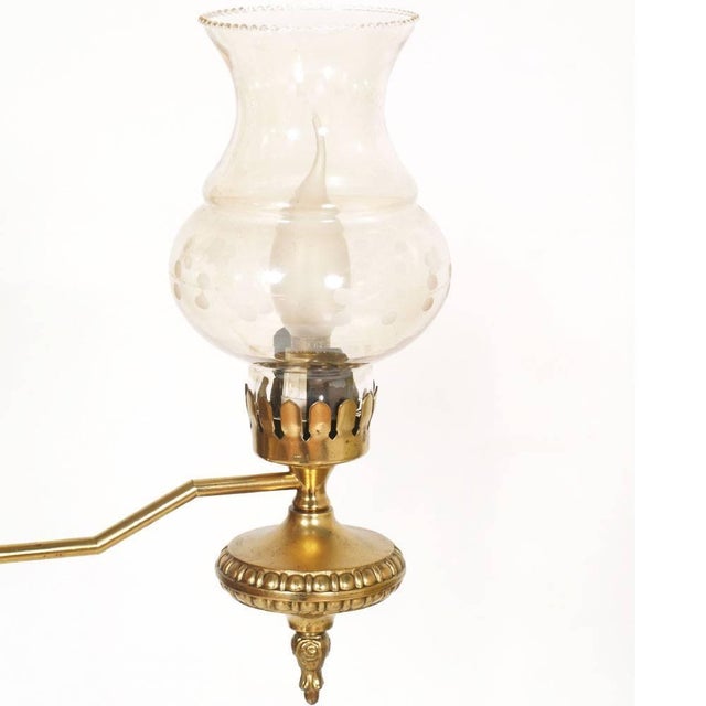 Art Deco Golden Brass and Murano Glass Chandelier with Three Lights, 1930s For Sale - Image 4 of 6