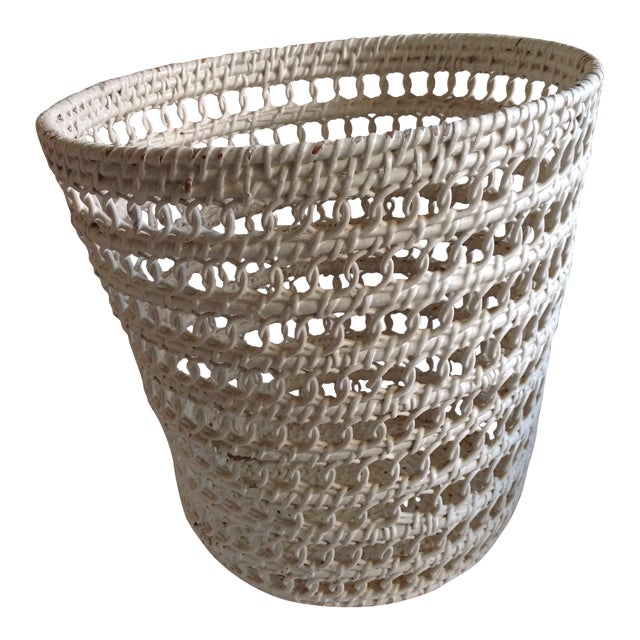 White Wicker Vintage Waste Basket Chairish