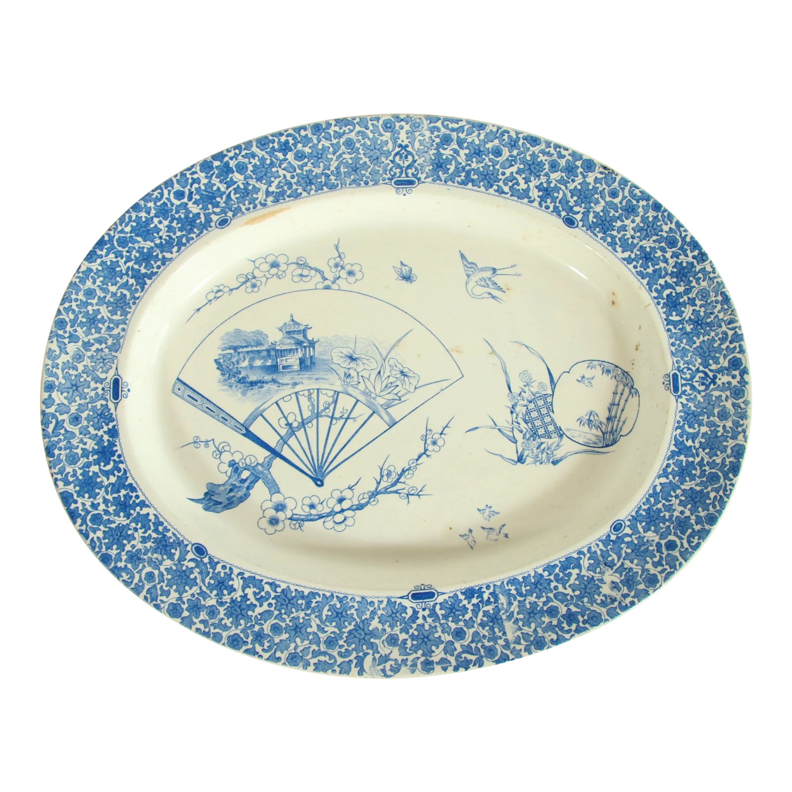 Antique 1870's Copeland Pottery Blue & White Chinoiserie Serving Platter