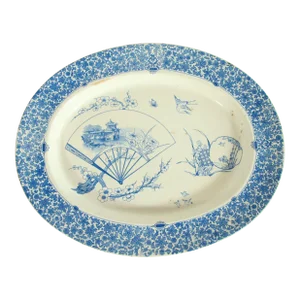 Antique 1870's Copeland Pottery Blue & White Chinoiserie Serving Platter