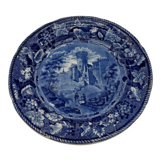A Blue Dark Transfer Decorated Staffordshire Plate "Part of Goodridge Castle, Kent", by Enoch Woods, Circa 1830's For Sale
