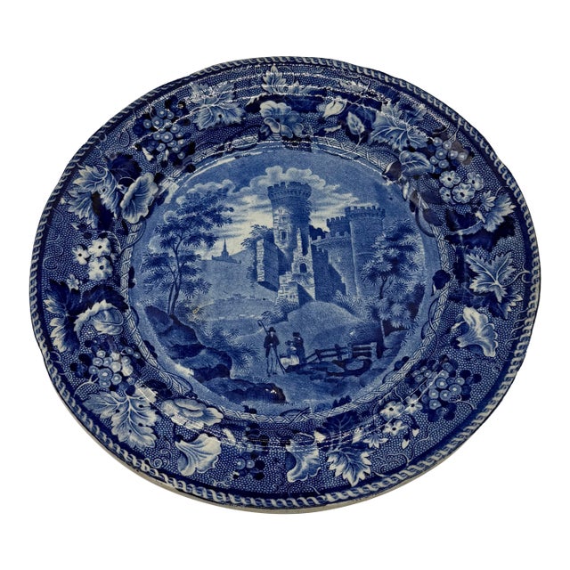A Blue Dark Transfer Decorated Staffordshire Plate "Part of Goodridge Castle, Kent", by Enoch Woods, Circa 1830's For Sale