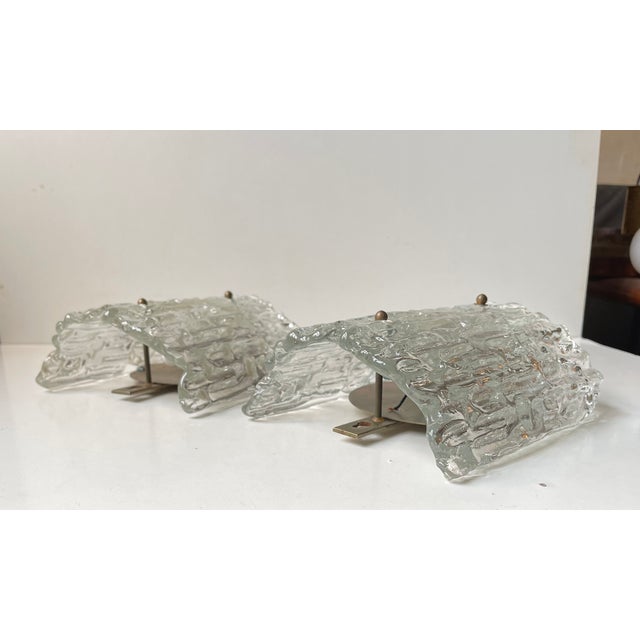 Crystal Ice Glass Wall Sconces by Carl Fagerlund for Orrefors, 1960s, Set of 2 For Sale - Image 6 of 8