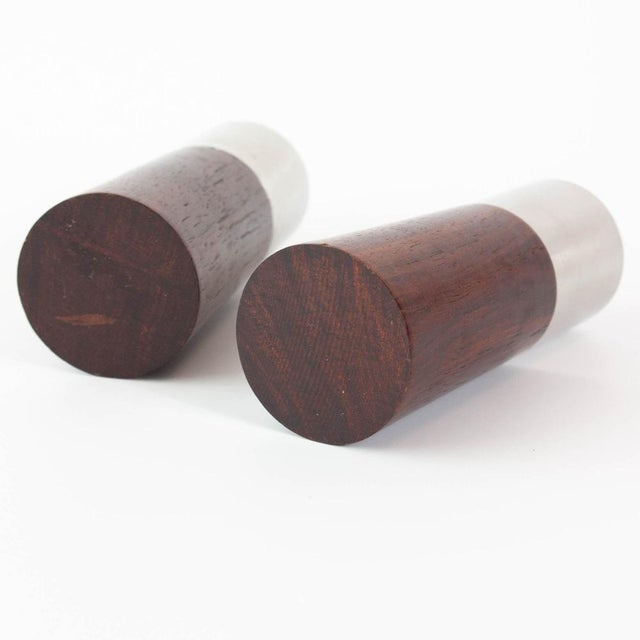 Metal Vintage Danish Wood and Chrome Salt and Pepper Shakers, 1960s, Set of 2 For Sale - Image 7 of 12