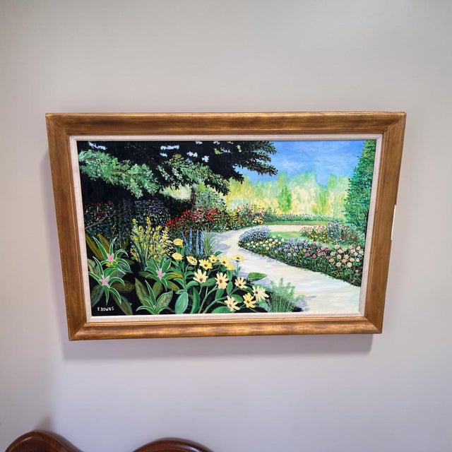 Large and vibrant original garden landscape by Francis Downs (F. Downs), a Palm Beach-area artist who maintained a studio...