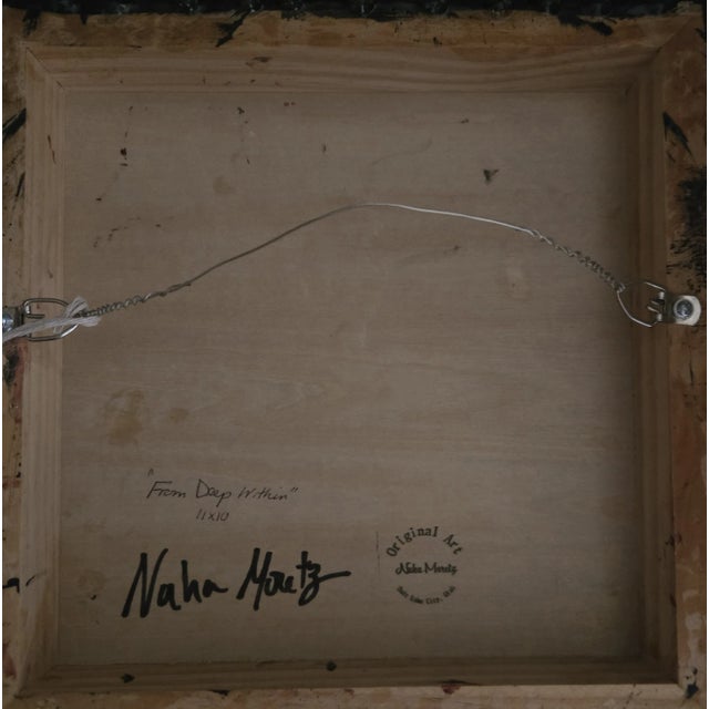 From Deep Within. Abstract collage art. Mixed media acrylic paint and paper with resin on wood - 10W x 10H x 2