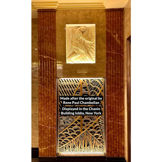 The bas-relief titled 'Courage' is designed in Art Deco style and based on the historic relief works of the American...
