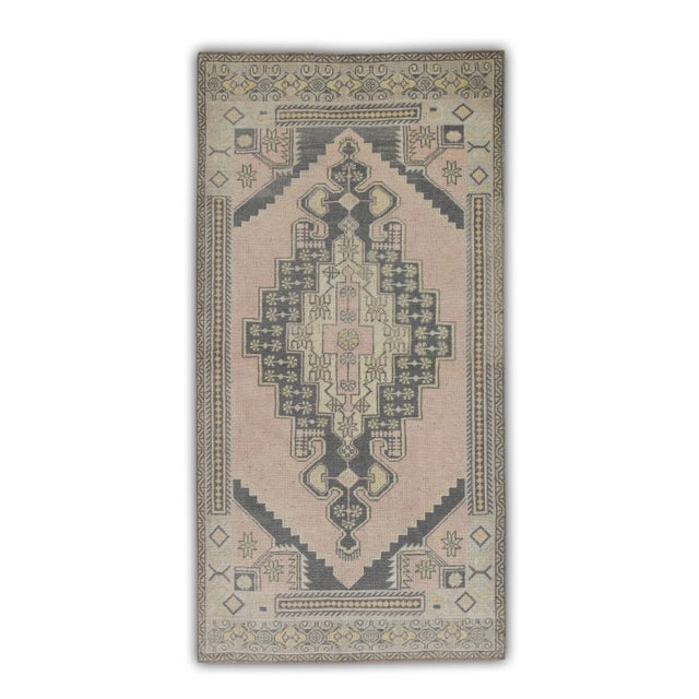 1960s Pink & Charcoal Vintage Turkish Rug 3'4