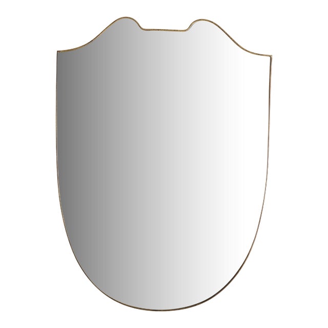 Italian Brass Shield Shape Wall Mirror No. 08, 1970s For Sale