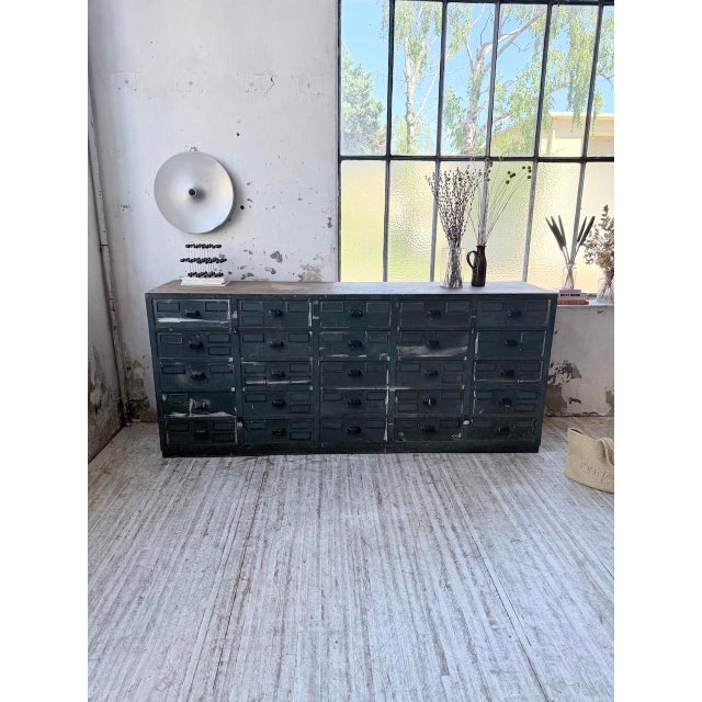 Blue Patinated Oak and Beech Workshop Cabinet with Drawers, 1950s For Sale - Image 14 of 18