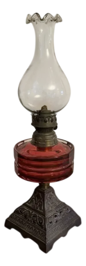 Victorian Cranberry Glass Oil Lamp, 1880s