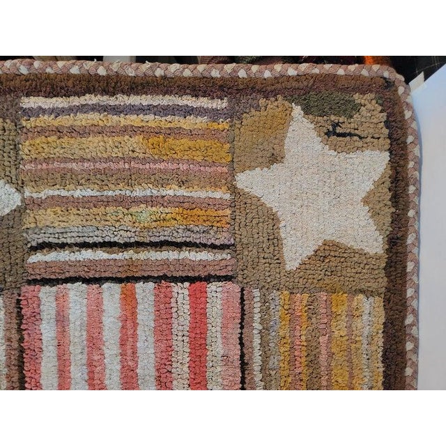 19th C American Flag and Stars Hand Hooked Rug For Sale - Image 4 of 9