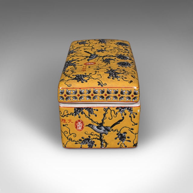 Vintage Celebration Dish, Chinese Ceramic Lidded Box, Famile Jaune Decor, C.1980 For Sale - Image 6 of 12