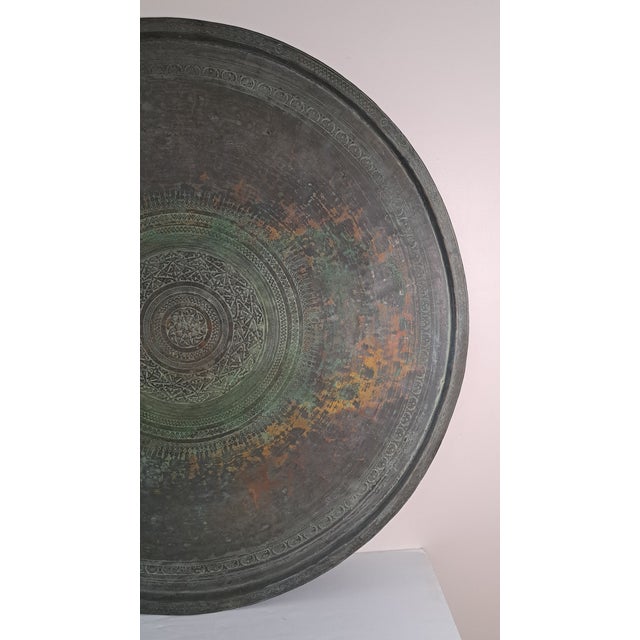 Antique Turkish Ottoman Hand-Engraved Copper Sini Tray, 37.5” For Sale - Image 4 of 12