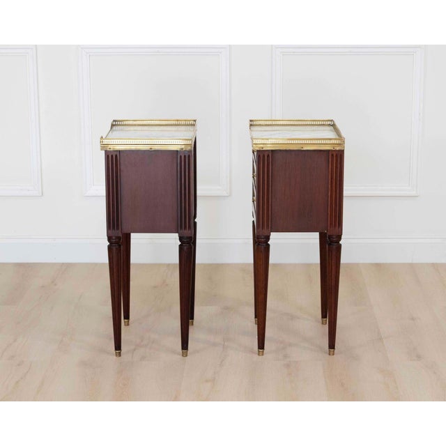 Wood Pair of French 20th Century Louis XVI Style Marble-Top Bedside Tables For Sale - Image 7 of 9