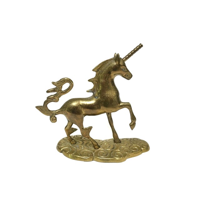 Mid-Century Modern Late 20th Century Solid Brass Unicorn Figurine on Base For Sale - Image 3 of 4