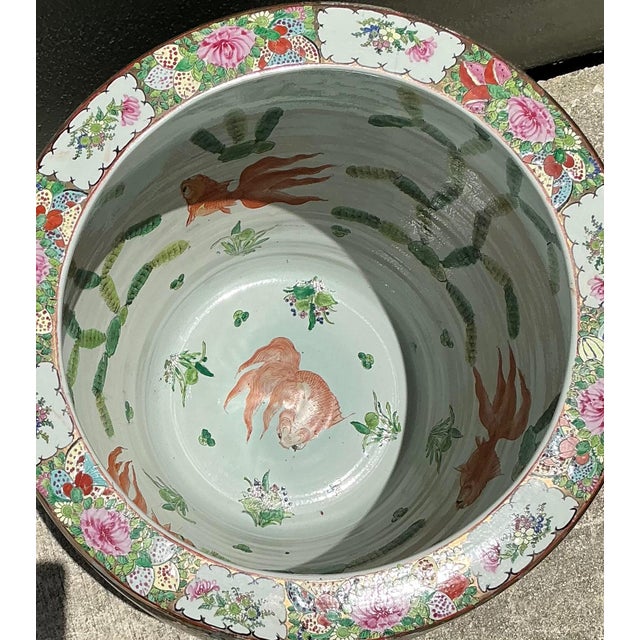 Vintage Chinese Rose Famile Large Planter For Sale - Image 9 of 17