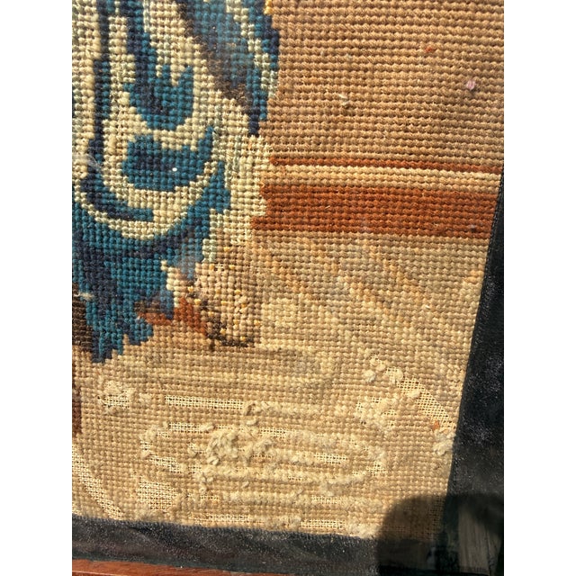Wood Antique 19th C. Framed Woolwork Needlepoint - Romantic Courtly Galant Scene For Sale - Image 7 of 12