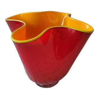 Mid 20th Century Small Red and Yellow Handkerchief Blown Glass Art Vase For Sale