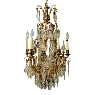 19th Century French Dore Bronze and Crystal Chandelier For Sale