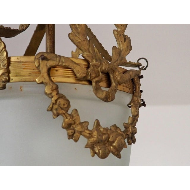 Gold Antique French Louis XVI Style Glass and Bronze Pendant Lamp, 1890s For Sale - Image 8 of 15