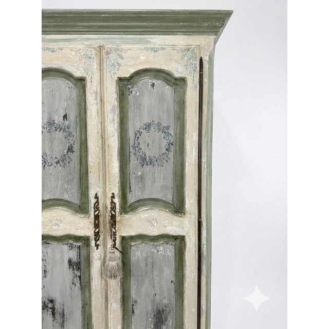 Farmhouse French Country Hand Painted Armoire For Sale - Image 3 of 11