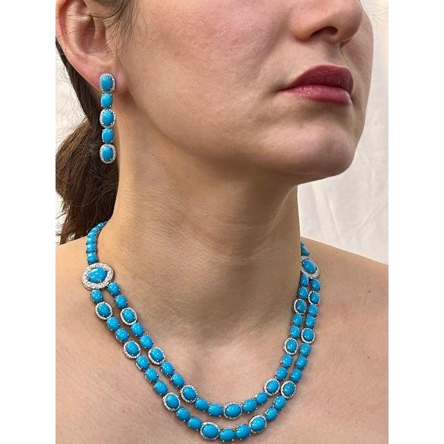 104 Carats Sleeping Beauty Turquoise Necklace & Earring Set, Bridal, 18 K Gold. Natural Sleeping Beauty Turquoise which is...