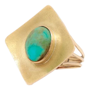 14k Gold & Turquoise Cabochon Mid-Century Modern Cocktail Ring