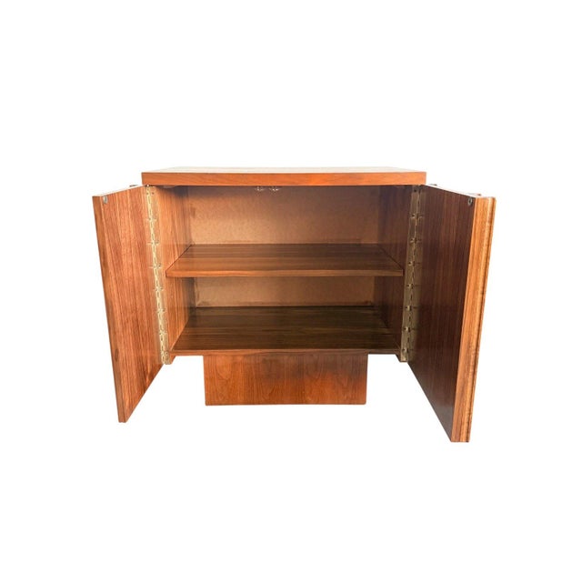 Brown Pair of Mid Century Modern Walnut Nightstands, Canadian Made Two Door Bedside Cabinets For Sale - Image 8 of 16
