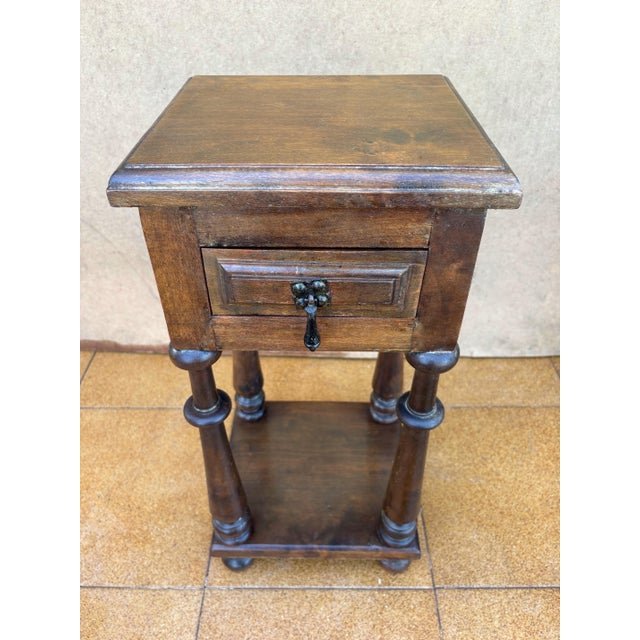 1940s Pair of Spanish Baroque Revival Night stands or Side Tables with Drawer For Sale - Image 6 of 8