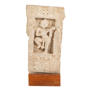 Late 19th Century Indian Tall Carved Sandstone Dancing Hindu Goddess Musician Relief Stele