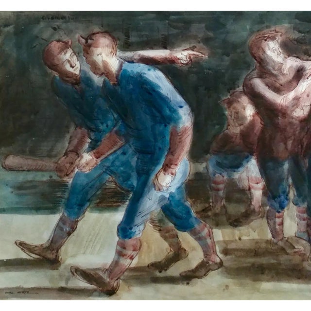 Carl Hugo Beetz "Taking the Baseball Field" Mixed Media Painting For Sale - Image 5 of 10