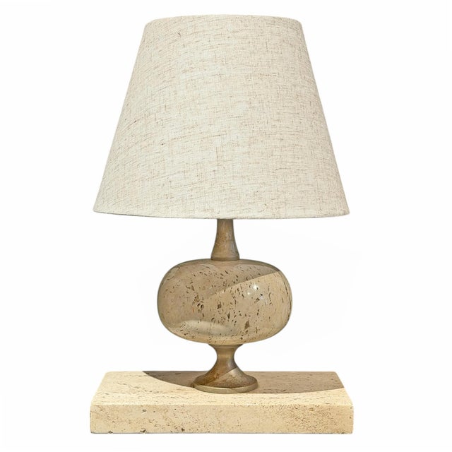 French Art Deco Travertine Table Lamp For Sale - Image 11 of 11