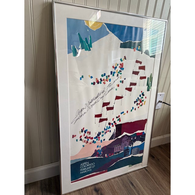 White Vintage Terry Rose Aspen Winternational 1982 Framed Lithograph Signed Numbered 22/300 For Sale - Image 8 of 12