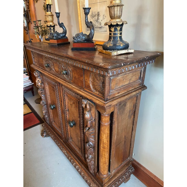 Baroque Antique Baroque 17th C. Two Door Carved Cabinet on Carved Paw Feet. 45.5l X 16.5d X 43.5h For Sale - Image 3 of 9